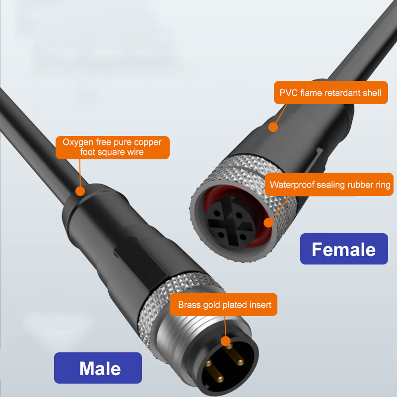 M12 Waterproof Butt Plug Cable Connector Outdoor Joint