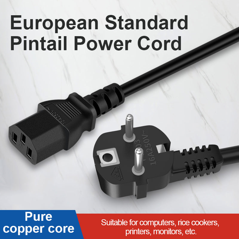 European Standard Pintail Power Cord, Durable EU Plug Extension