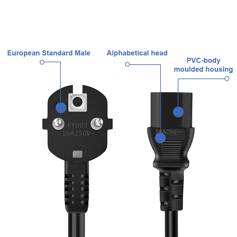 European Standard Pintail Power Cord, Durable EU Plug Extension